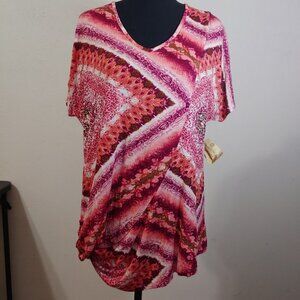 One World V Neck Soft Stretchy Short Sleeve Blouse Large